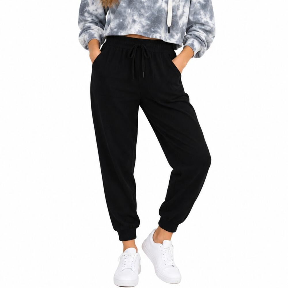 Elodie Anthropologie Joggers Women Sz M Black Rayon Elastic Tie Waist Streetwear